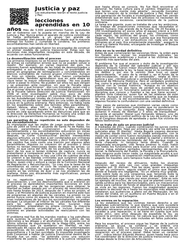 Lecciones de Justicia y Paz en Colombia | PDF | Justicia | Crimen y ...