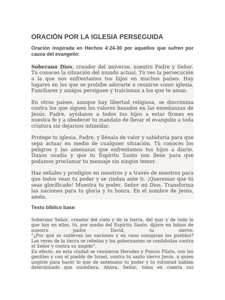 Oración por la Iglesia Perseguida PDF Jesús San Pedro