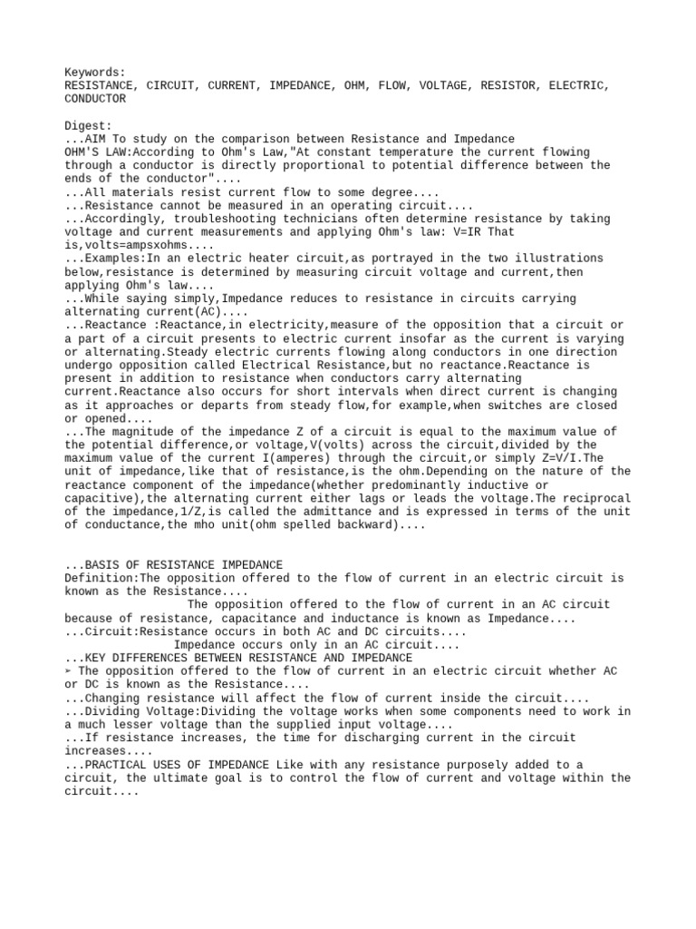 Resistance vs Impedance in Circuits | PDF | Electrical Impedance ...
