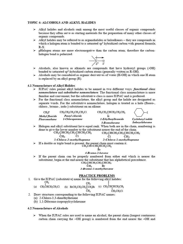 Topic 4 Alcohols and Alkyl Halides | PDF | Methyl Group | Chemical ...