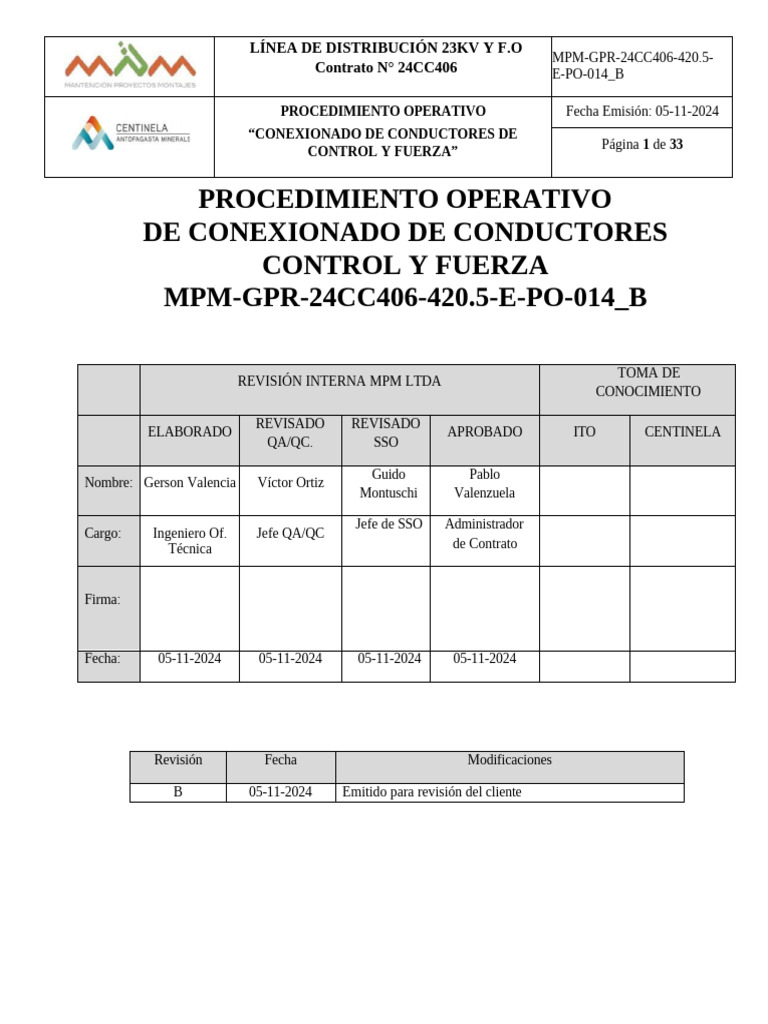Procedimiento Operativo de Conexionado de Conductores Control Y Fuerza ...