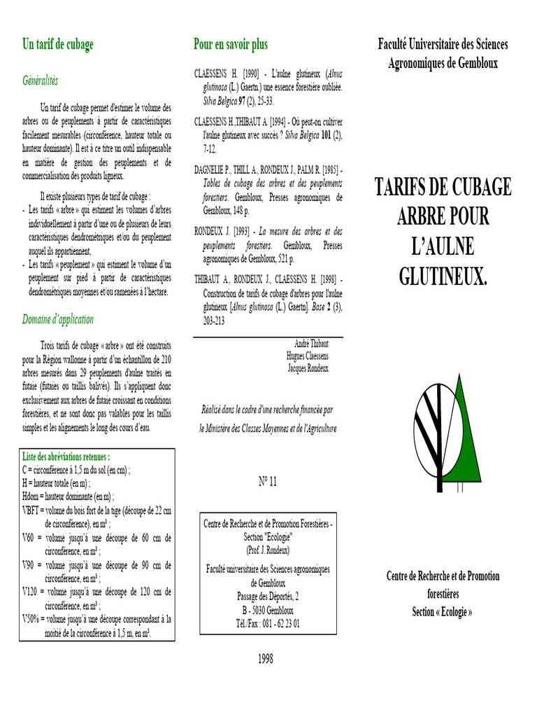 Tarif de cubage pour aulne glutineux | PDF | Arbres | Forêt et ...