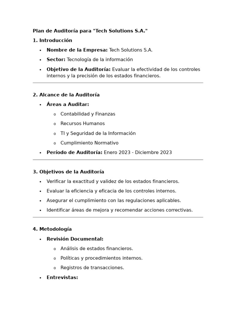 Plan de Auditoría para | PDF | Auditoría | Estado financiero