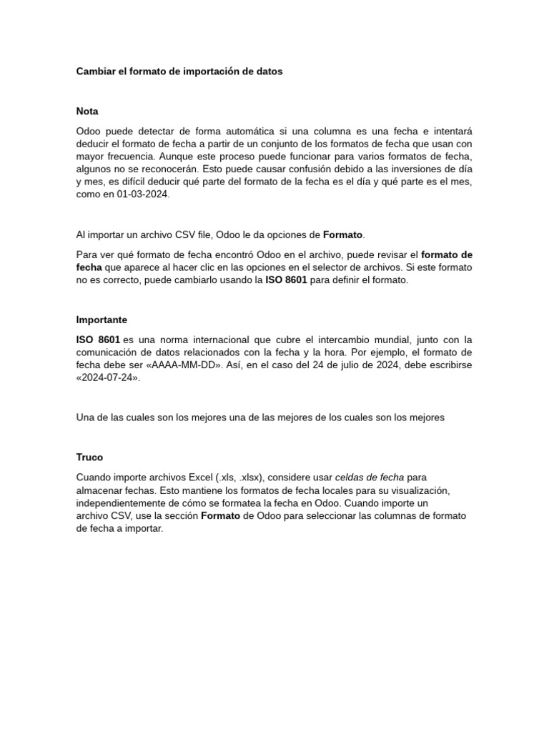 Formato de Importación de Datos en Odoo | PDF | Valores Separados por ...