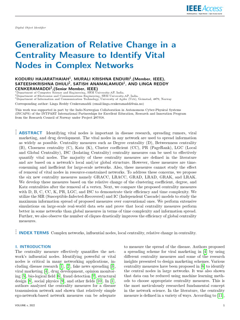 New Centrality Measures for Vital Nodes | PDF | Vertex (Graph Theory ...