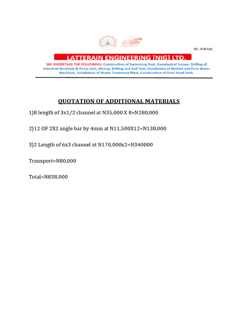 Quotation for Construction Materials | PDF