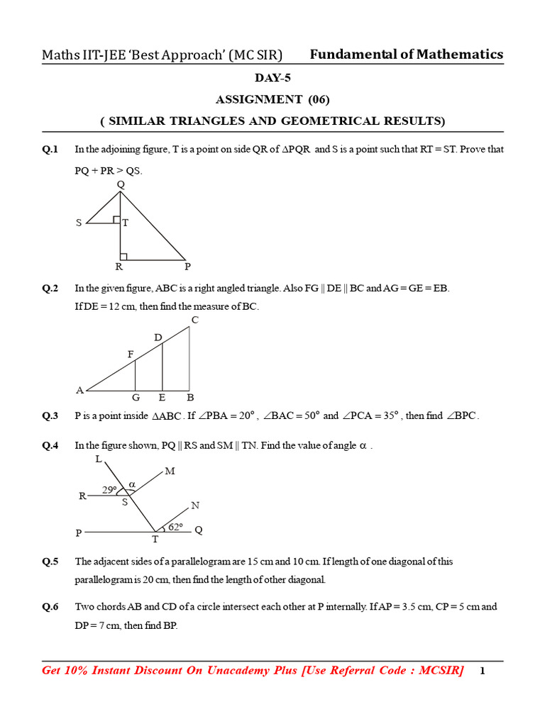 Unacademy Plus 10% Discount & Maths Assignment | PDF