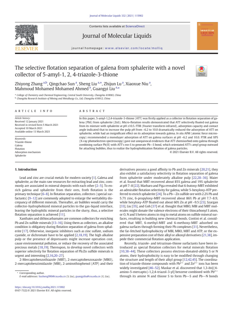 The Selective Flotation Separation of Galena From Sphaler - 2021 ...