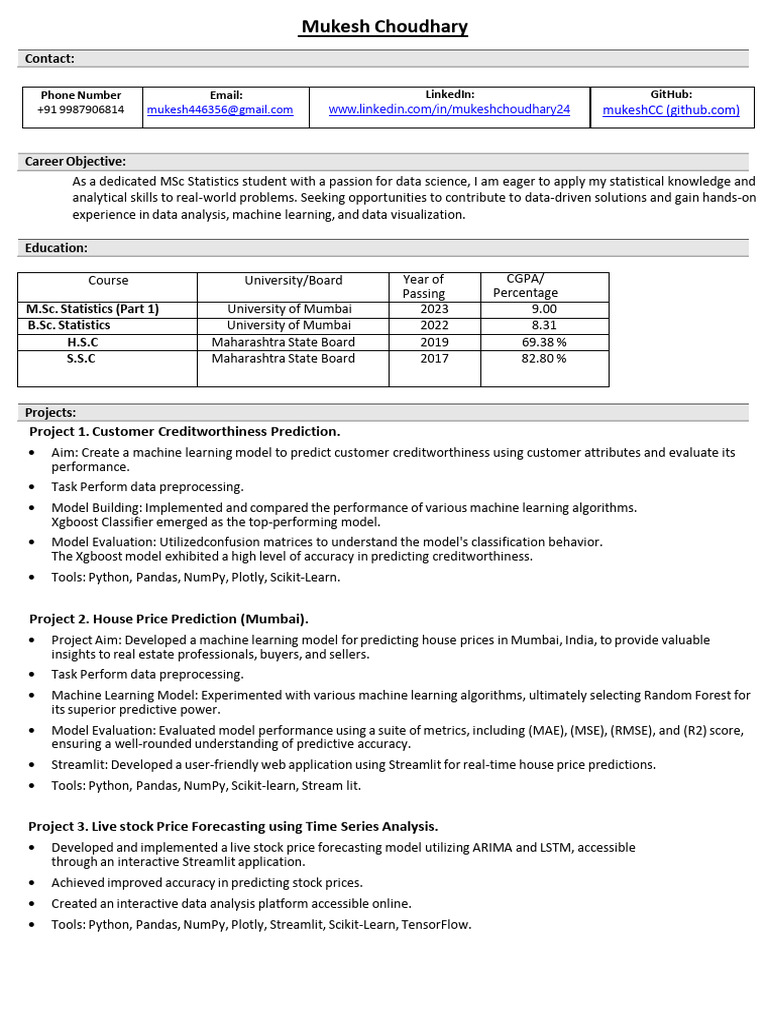 Aspiring Data Scientist's Profile | PDF | Machine Learning | Forecasting