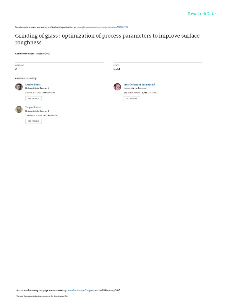 Grinding Of Glass Optimization Of Process Paramete Pdf Grinding