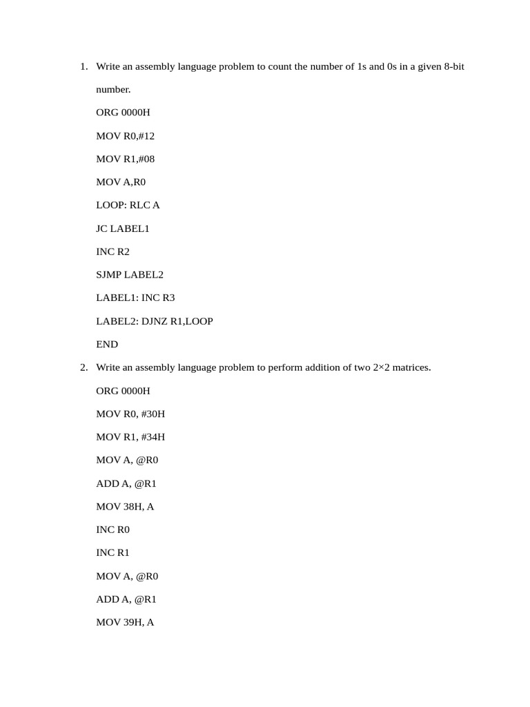 Assembly Language Programming Tasks | PDF