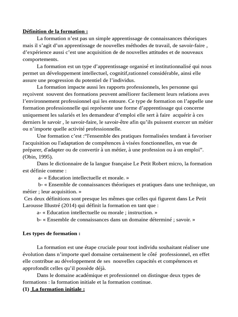 Définition et types de formation | PDF | Connaissances | Apprentissage