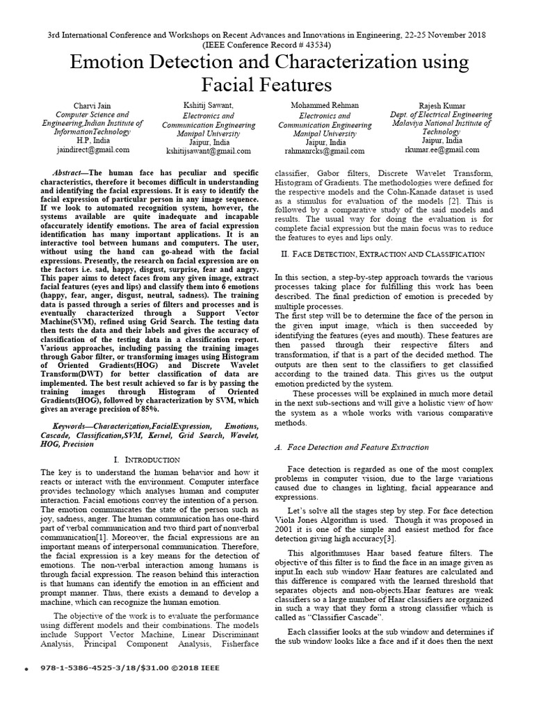 Emotion Detection via Facial Features | PDF | Support Vector Machine ...