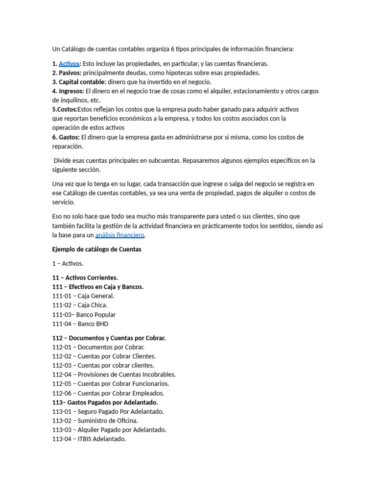 Un Catálogo de Cuentas Contables | PDF | Contabilidad | Economias
