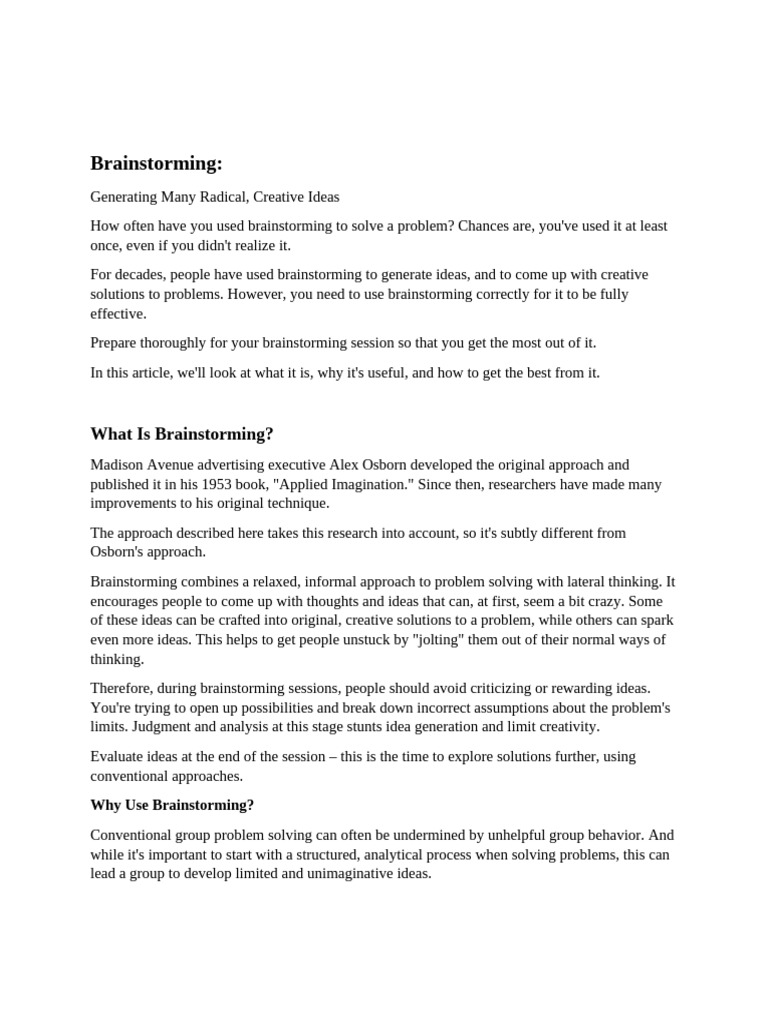 Brainstorming Pdf Brainstorming Creativity