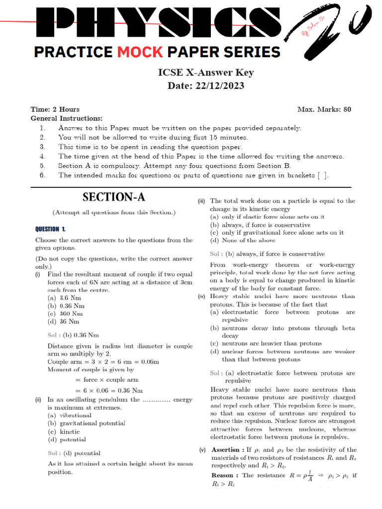 Physics 22 Dec - Answer Key | PDF | Language Arts & Discipline ...