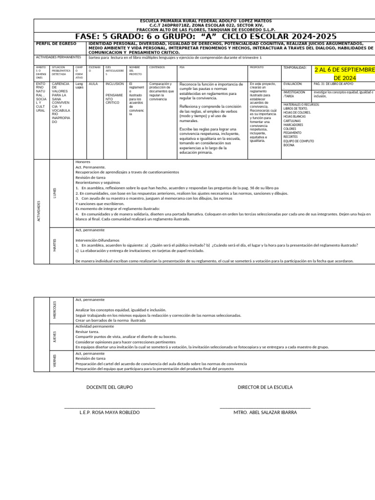 Plan de Clase 2 Al 6 de Septiembre 2024 | PDF