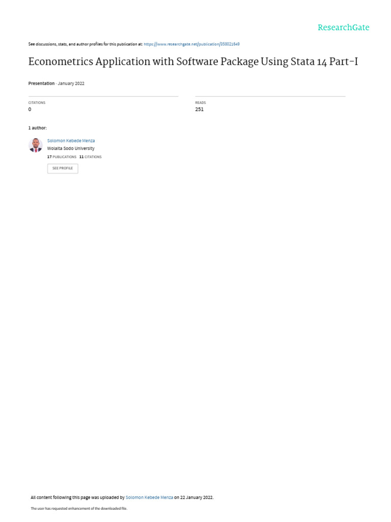 Econometrics with Stata 14: Part I Guide | PDF | Regression Analysis ...