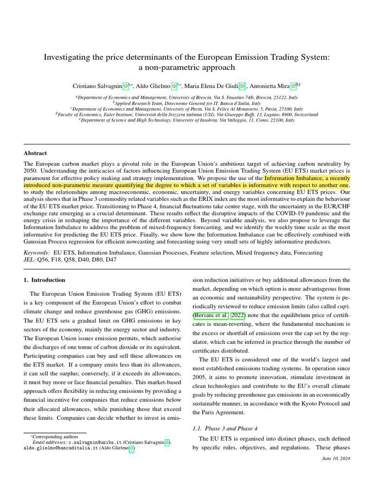 Investigating The Price Determinants of The European Emission Trading ...