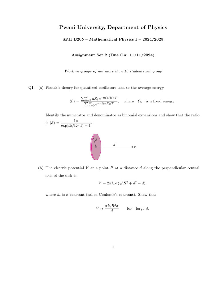 Mathematical Physics I Assignment 2024 | PDF | Physics | Theoretical ...