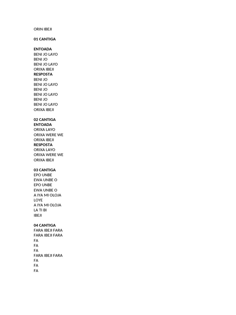 Letras del Cántico de Ibeji | PDF | Relaciones personales, crianza y ...