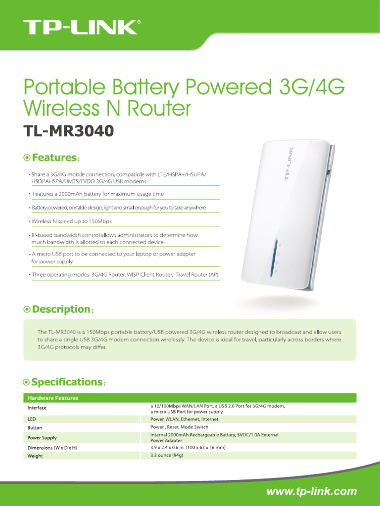 TL-MR3040 V2 Datasheet | PDF