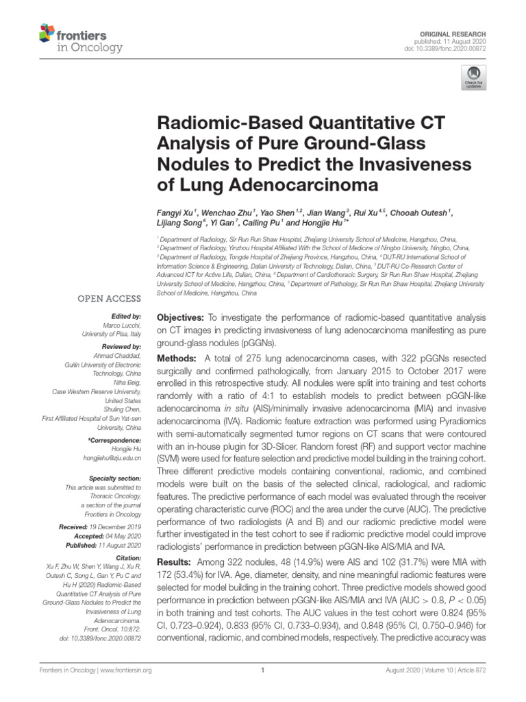 Radiomic-Based Quantitative CT Analysis of Pure GR | PDF | Ct Scan ...