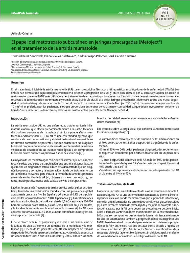 El Papel Del Metotrexato Subcutneo en Jeringas Precargadas Metoject en ...