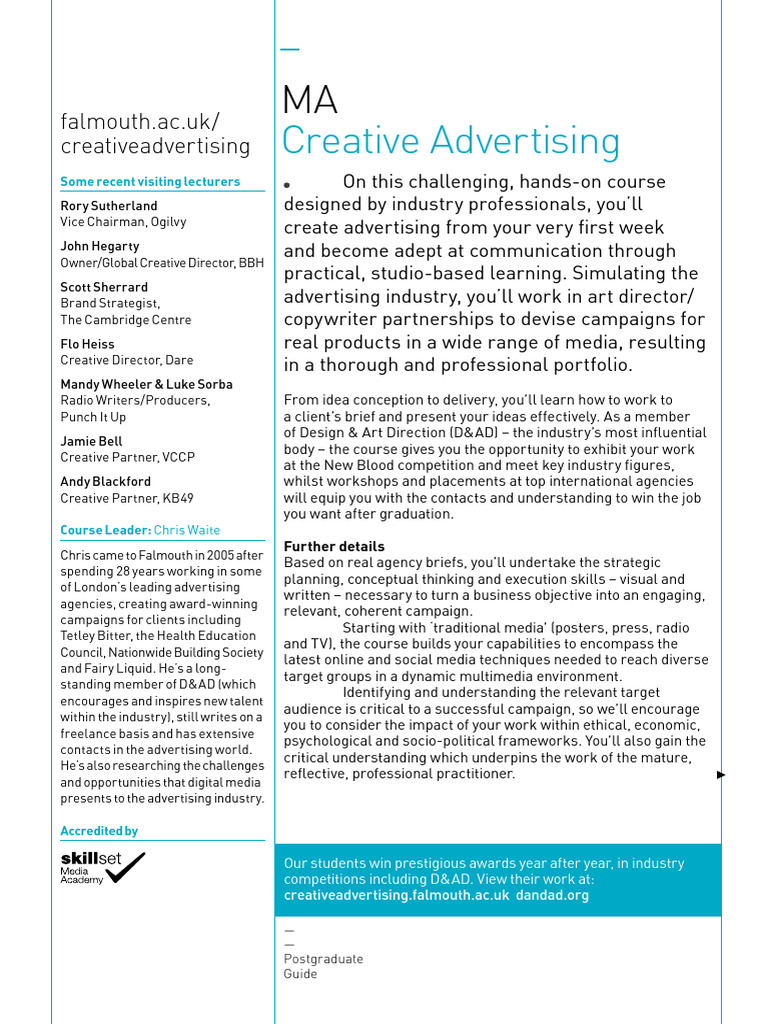 MA in Creative Advertising Overview | PDF | Advertising | Copywriting