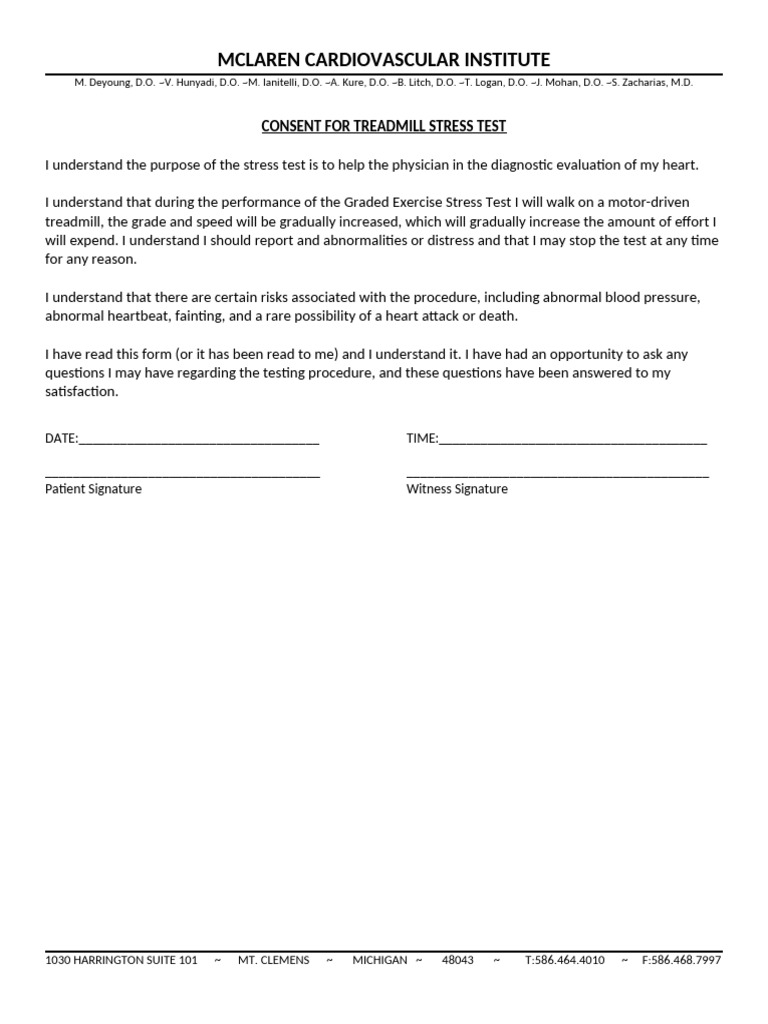 Treadmill Stress Test Consent Form | PDF | Self-Improvement