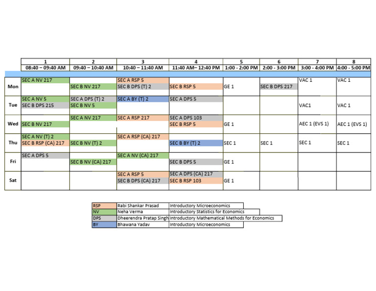 Class Schedule for Economics Courses | PDF
