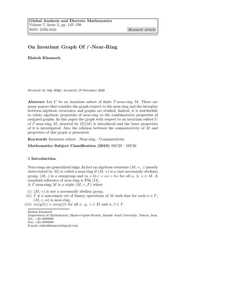 Invariant Graphs of Γ-Near-Rings | PDF | Vertex (Graph Theory ...