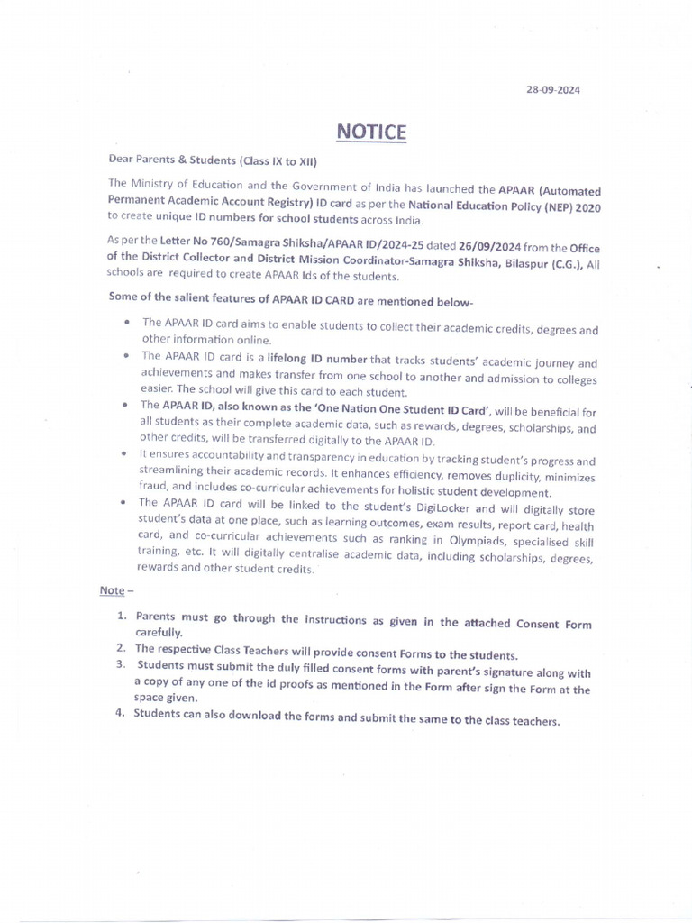 Apaar Id - Information | PDF