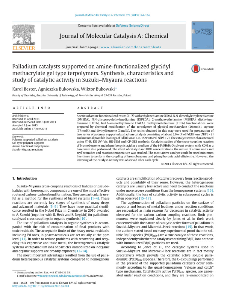 Palladium Catalysts Supported On Amine-Functionalized Glycidyl ...