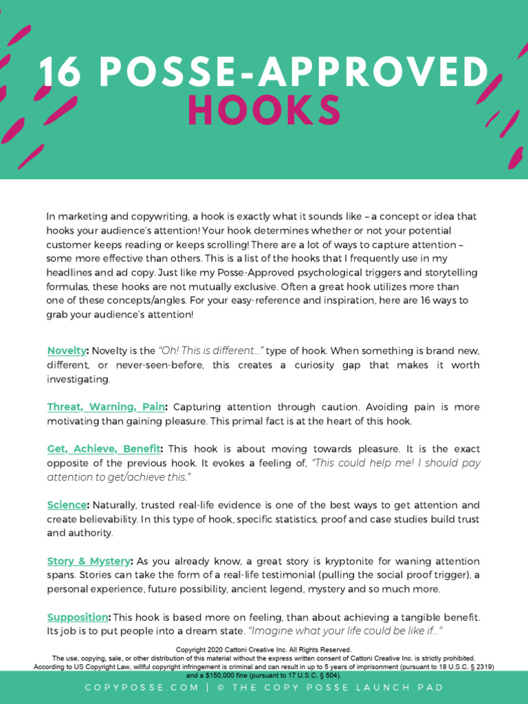 03-16 Posse-Approved Hooks | PDF | Copyright | Copyright Law Of The ...