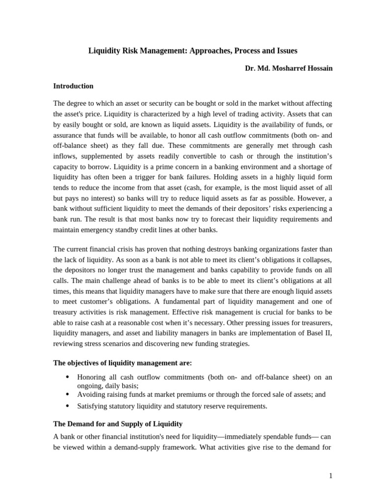 4.liquidity Risk Management - Final-Mosharred Hossain | PDF | Market ...