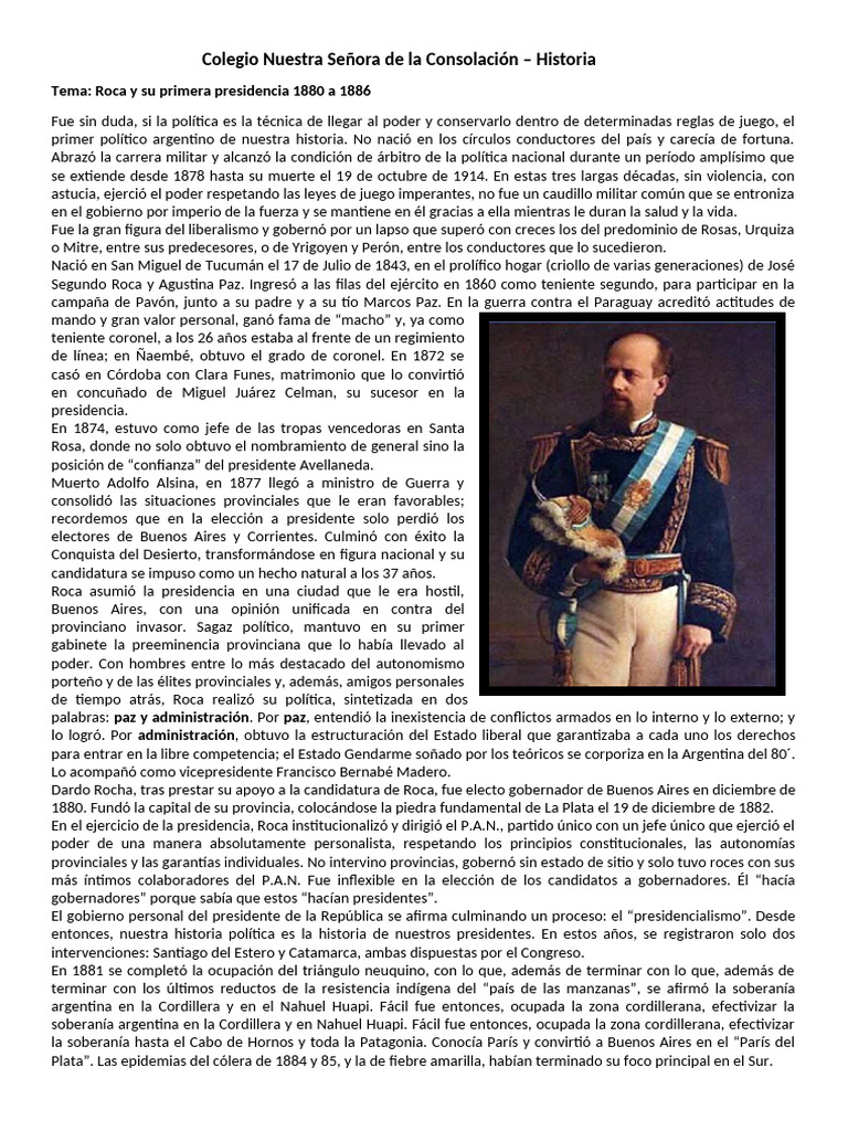 Roca y Su Primera Presidencia | PDF | Buenos Aires | Argentina