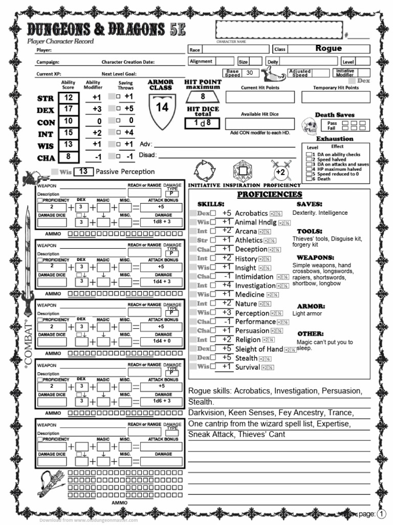 Elf Rogue Character Profile: Riardon | PDF | D20 System | Gary Gygax Games