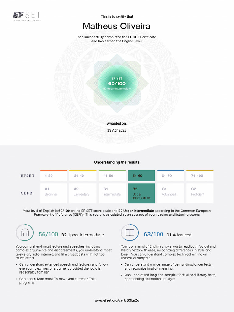 EF SET Certificate | PDF