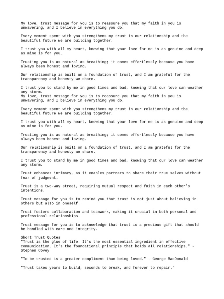Trust Messages for Love and Relationships | PDF | Love | Feeling