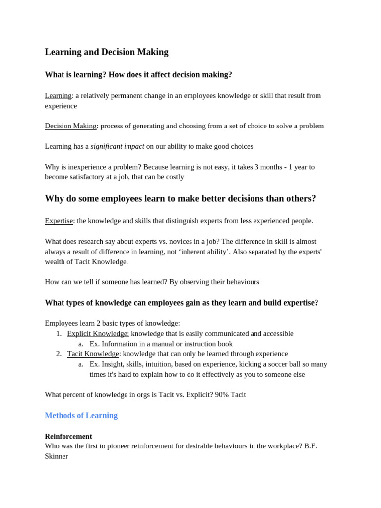 Behavioral Modeling in Learning Processes | PDF | Decision Making ...