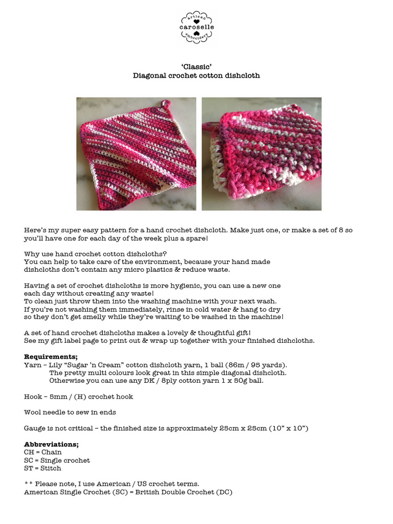 Easy Diagonal Crochet Dishcloth Pattern | PDF | Crochet | Yarn