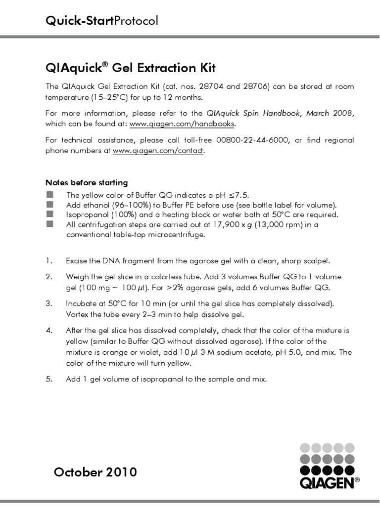 QIAquick Gel Extraction Kit | PDF | Agarose Gel Electrophoresis ...