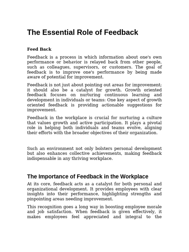 The Importance of Workplace Feedback | PDF | Employment | Goal