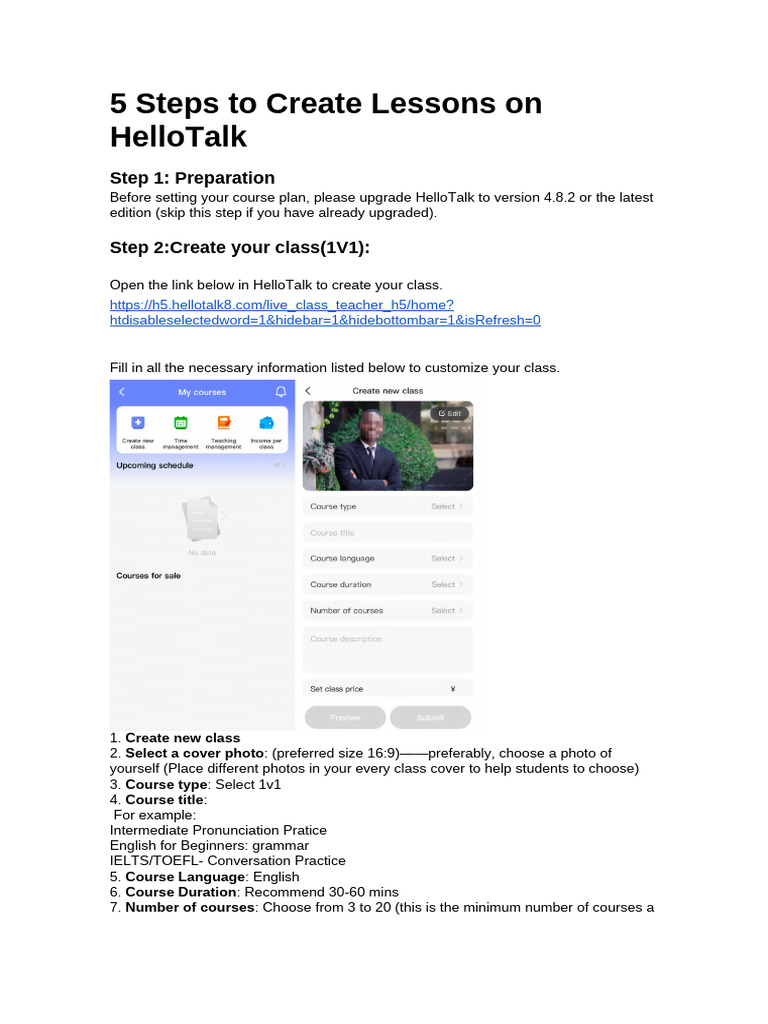 5 Steps To Create Lessons On HelloTalk | PDF | Computing