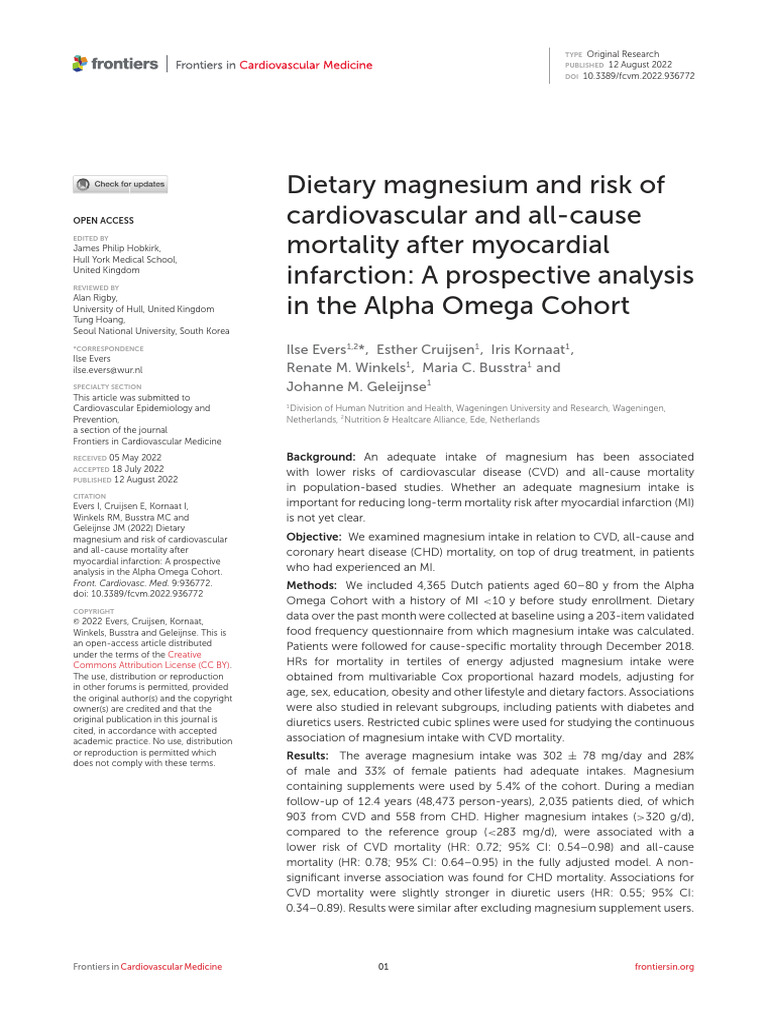 Dietary Magnesium and Risk of Cardiovascular and All-Cause Mortality ...
