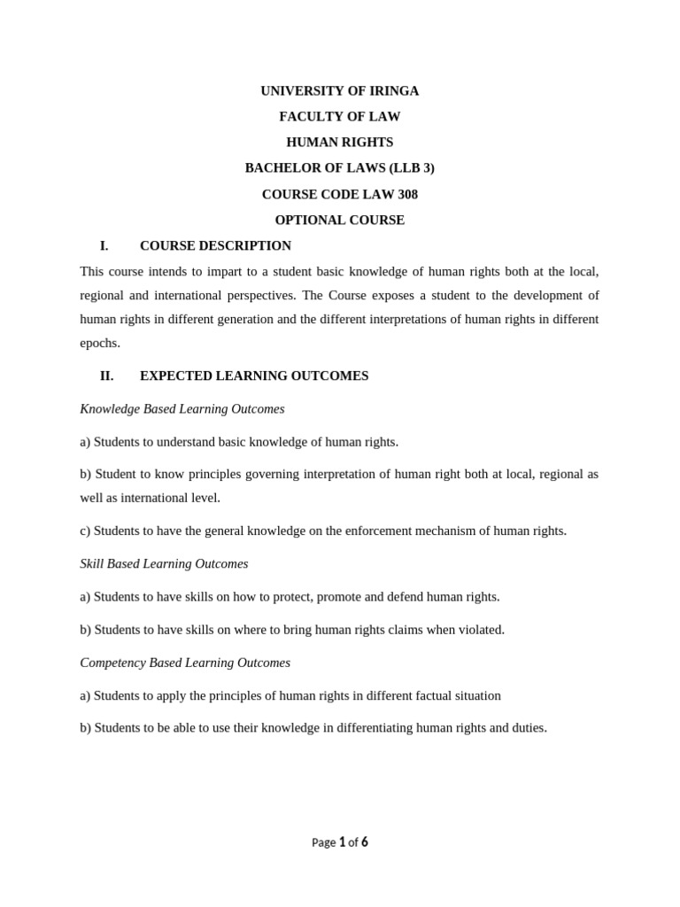 Human Rights Course Overview LLB 308 | PDF | Human Rights ...