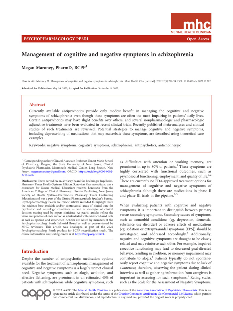 Managing Cognitive Symptoms in Schizophrenia | PDF | Schizophrenia ...