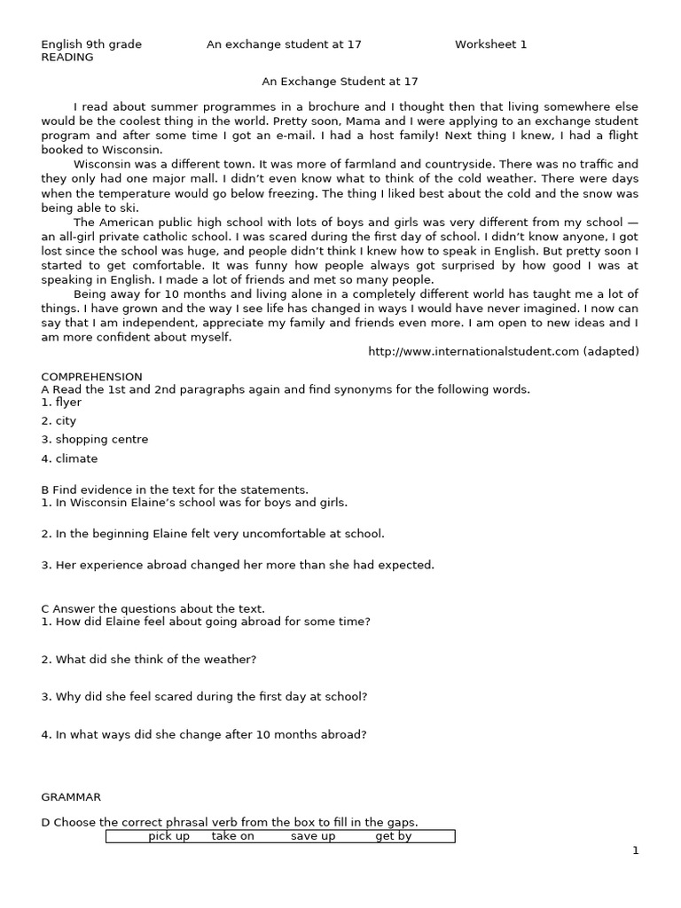 Exchange Student Experience at 17 | PDF | English Language | Linguistics
