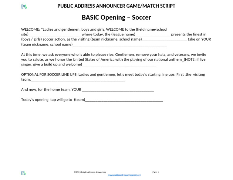 Game Match Script Basic Opening Soccer | PDF | Career & Growth | Business